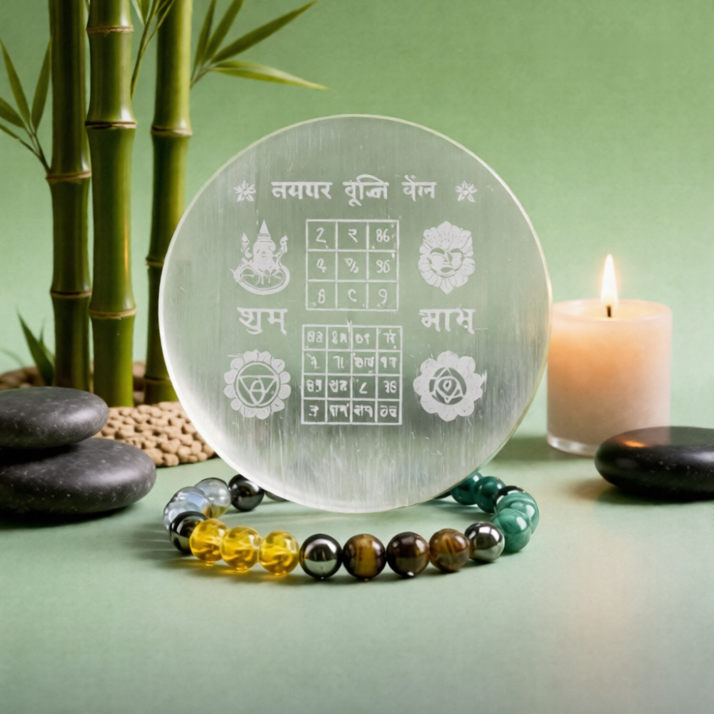 Dhan Yog bracelet and selenite plate combo